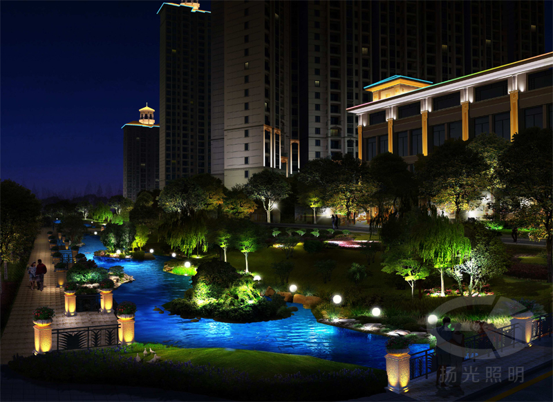小區水景燈光照明效果圖